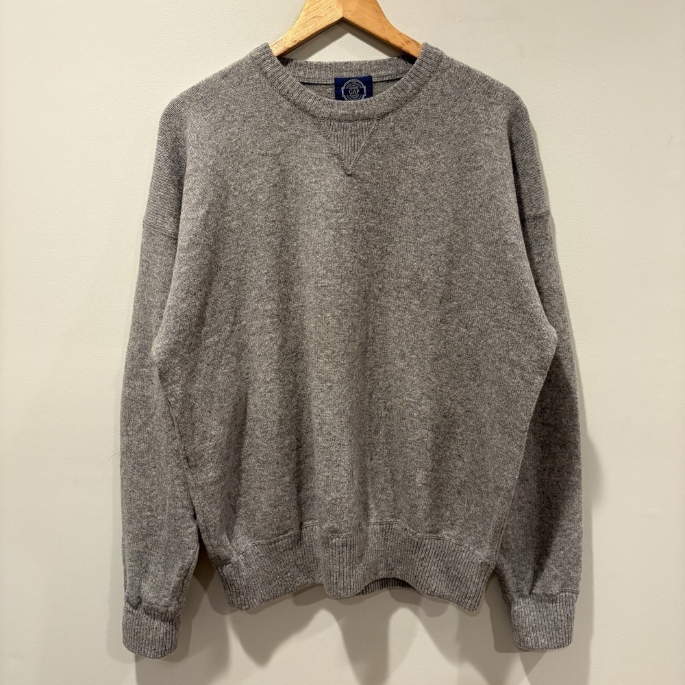 Vtg Gap 100% Wool Sweater Mens Sz L Knit Crewneck Gray 90s Preppy
